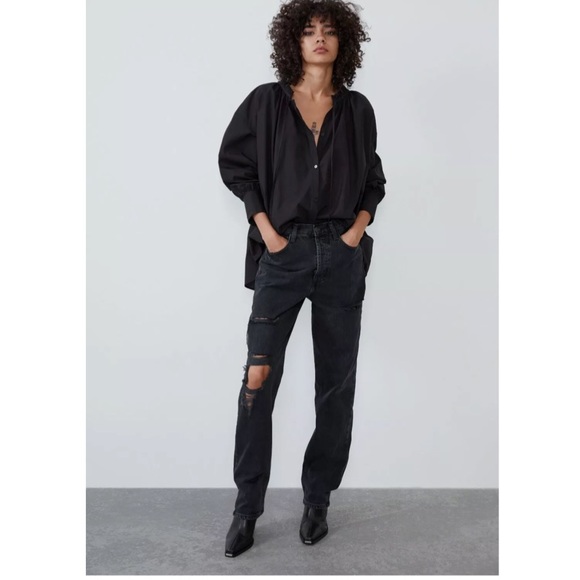 NWT Zara Full Length Distressed Boyfriend Jeans - Picture 1 of 9